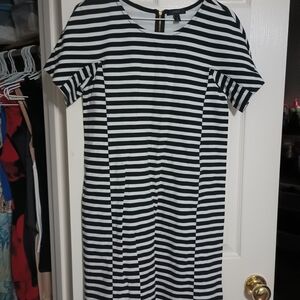 J. Crew Black and White Striped Midi Dress